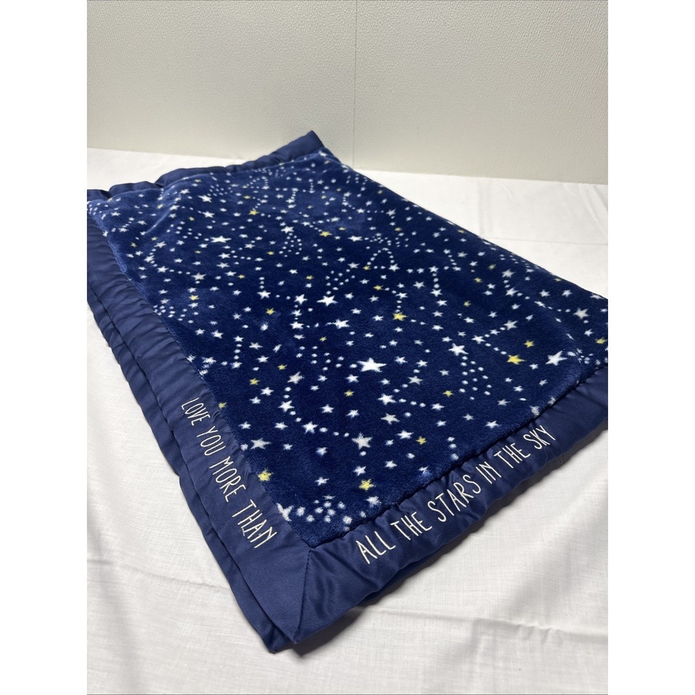 Wendy Bellissimo Baby Boy Blanket Blue Satin Trim celestial sky Stars Plush Soft